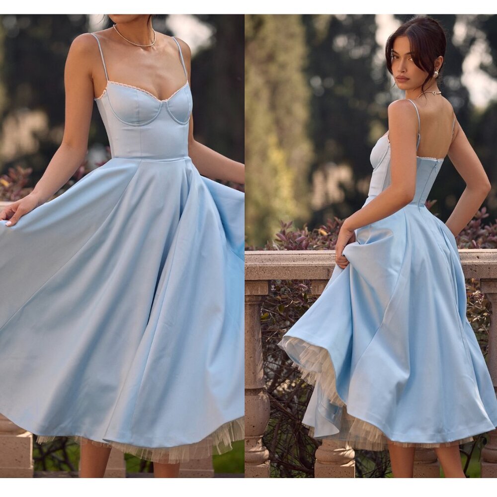 House of CB Mademoiselle Blue Tulle Midi Dress Womens Size S Cup A-C